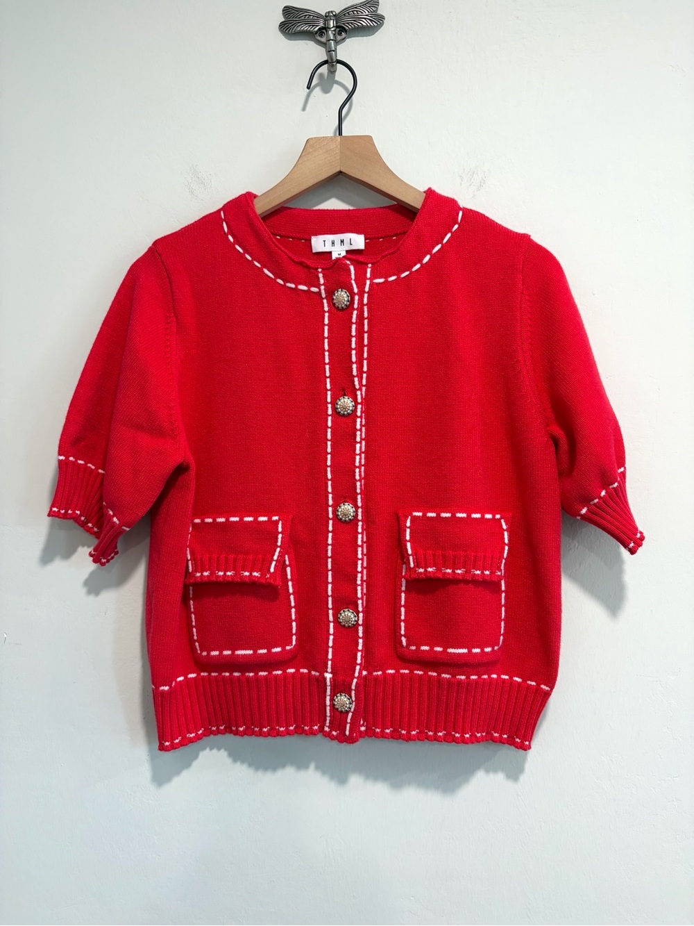 THML Short Sleeve Stitched Button Front Chunky Knit Cardigan - Picture 2 of 12